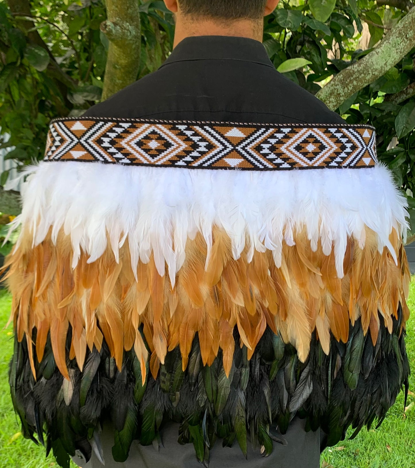 Tan, white & black half Korowai